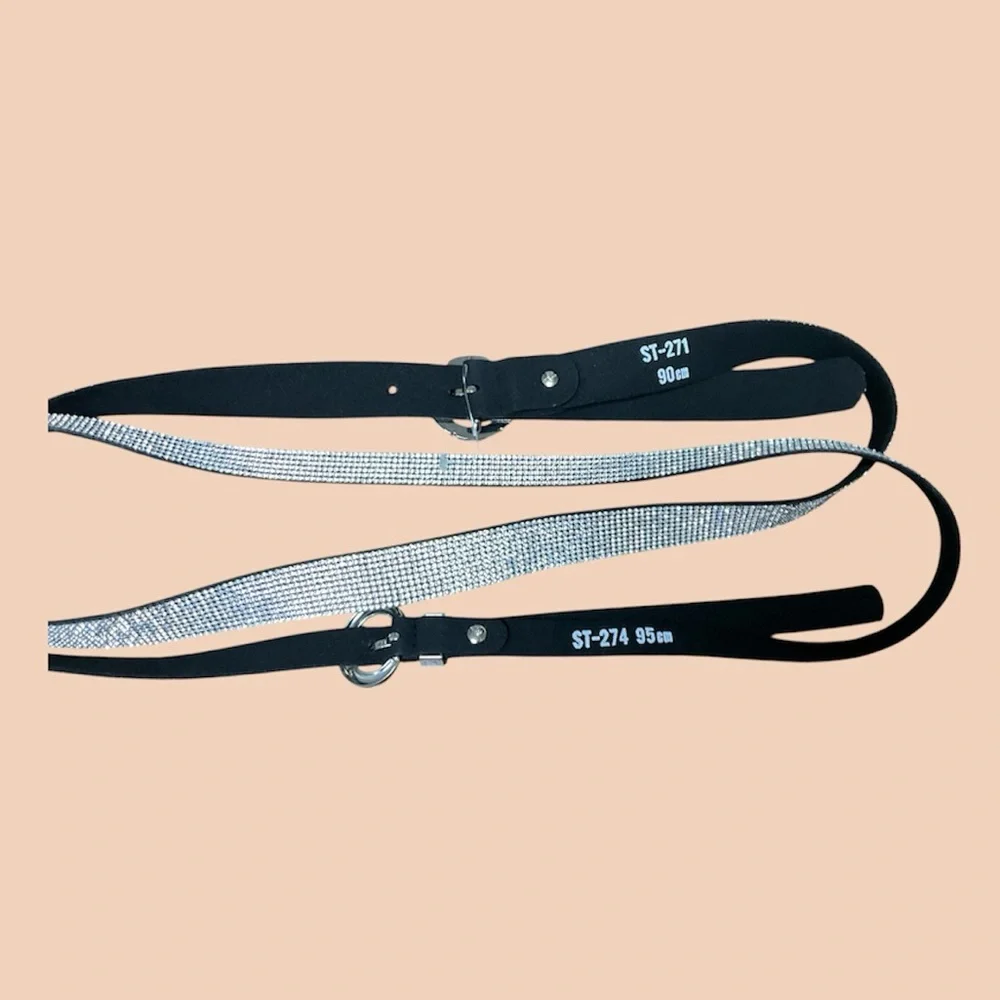 Sparkling Silver Rhinestone Belt  Set Suede back